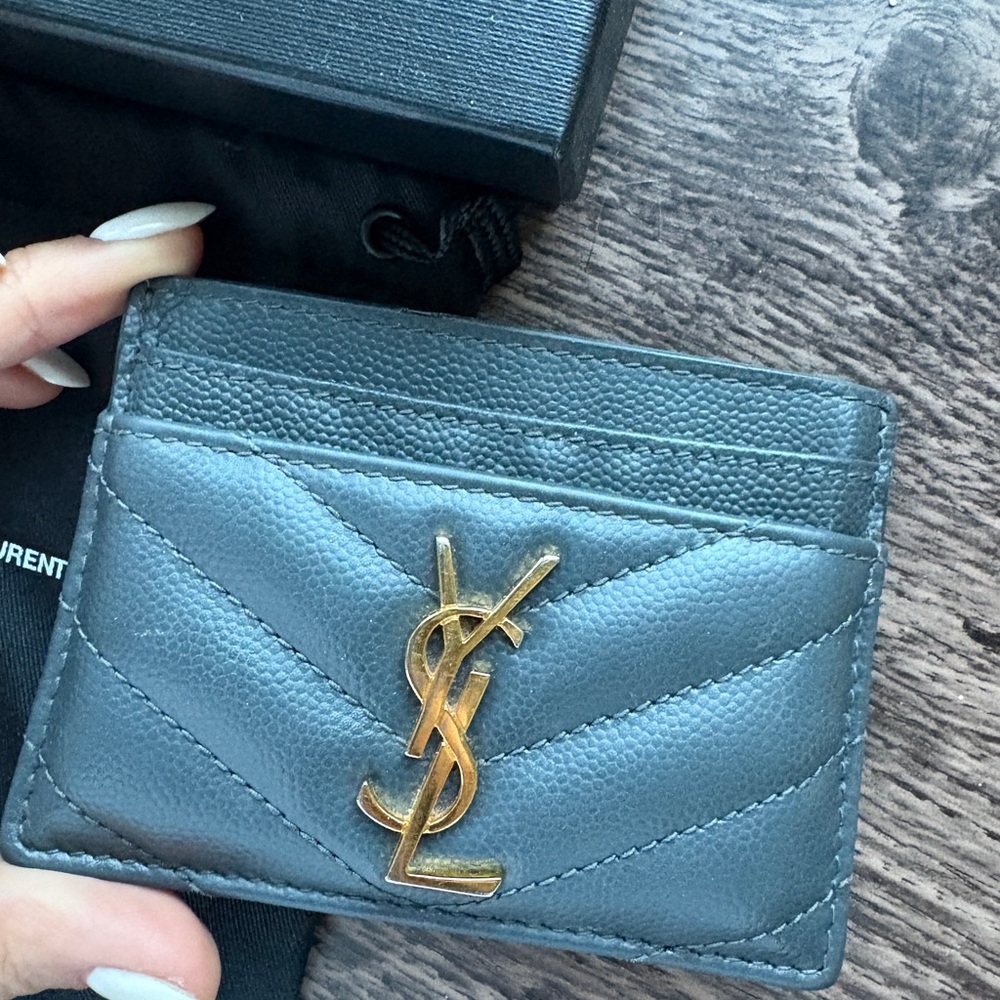 Yves Saint Laurent Gray Leather Card Holder